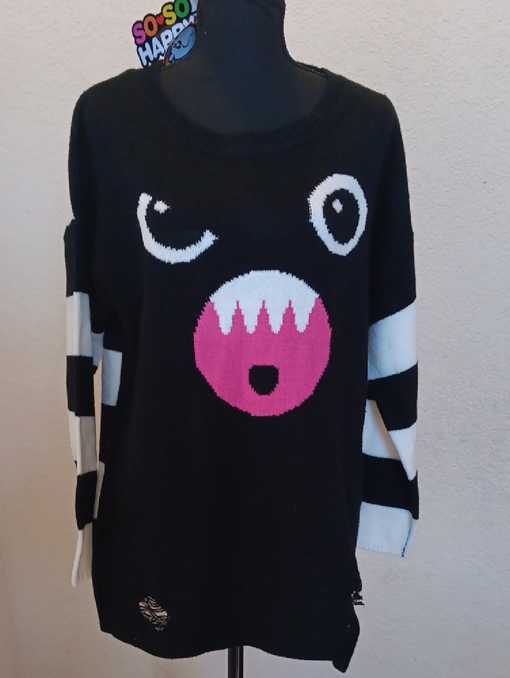 NWT So So Happy Jail Worn Sweater Black/White Size Small